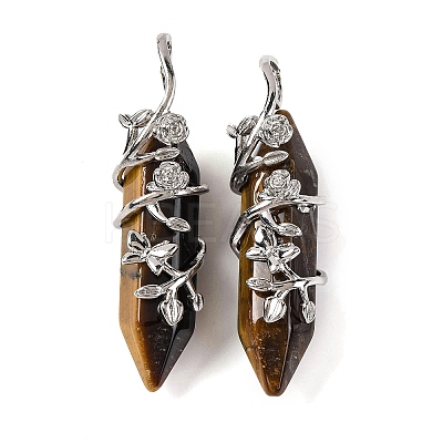 Natural Tiger Eye Double Terminal Pointed Pendants G-C144-03P-04-1
