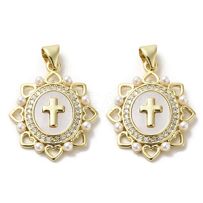 Brass Pave Shell Pendants X-KK-I708-17F-G-1