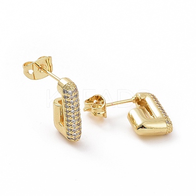 Clear Cubic Zirconia Rectangle Stud Earrings EJEW-F304-12G-1