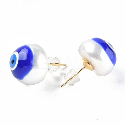 Natural Shell Evil Eye Stud Earrings with Enamel EJEW-G334-06J-1