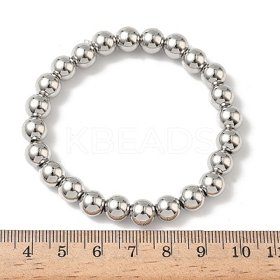 Brass Round Beaded Stretch Bracelets for Men Women BJEW-B148-05E-P-1