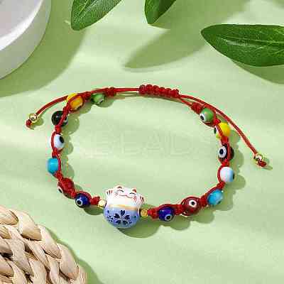 Adjustable Lanmpword Evil Eye Braided Bead Bracelet BJEW-JB11059-02-1
