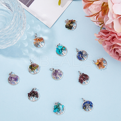 10 Sets 6 Styles Natural & Synthetic Mixed Stone Chip Pendants G-HY0001-35-1