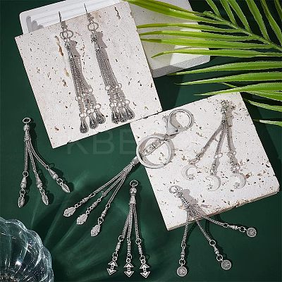12Pcs 6 Style Tibetan Style Alloy Curb Chain Tassel Big Pendants FIND-CA0006-72-1