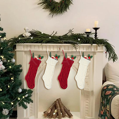 4Pcs 2 Colors Knitted Acrylic Fiber Hanging Stocking Bags AJEW-SP0004-02-1
