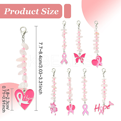 4Pcs October Breast Cancer Pink Awareness Ribbon Alloy Enamel Pendant Decoration HJEW-YW00081-01-1