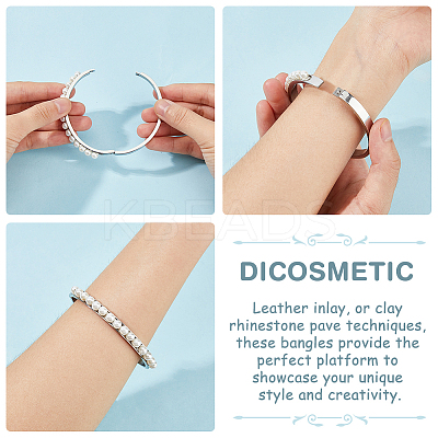 3Pcs Egg Shaped 201 Stainless Steel Grooved Hinged Bangles STAS-UN0048-68-1