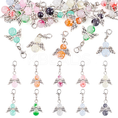 20Pcs 10 Colors Alloy & Glass Pendant Decorations PALLOY-TAC0211-1