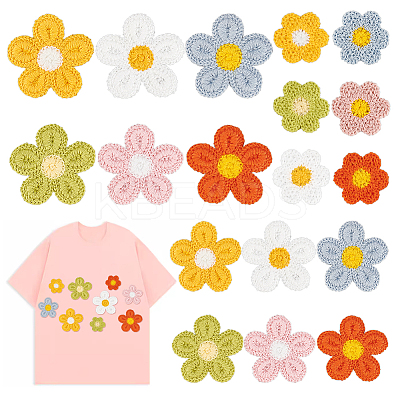 54pcs 18 Style Candy Color Two Tone Crochet Flower Appliques PATC-GA0001-23-1