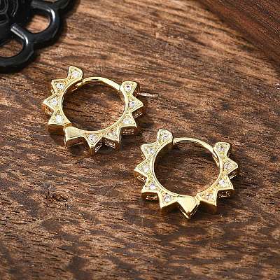 Clear Cubic Zirconia Sun Shape Hoop Earrings EJEW-P199-07G-1