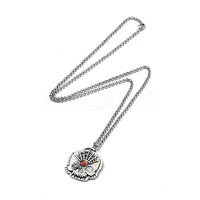Skull Rhinestone Pendant Necklaces with Rolo Chains LS-NJEW-F309-09-1