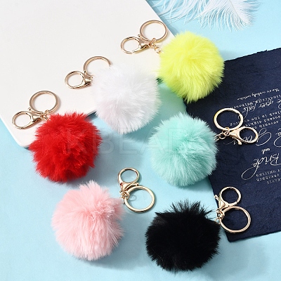 Faux Rabbit Fur Pom Pom Ball Keychain KEYC-FS00031-06-1