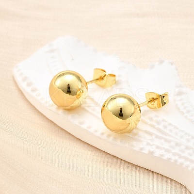Rack Plating Brass Round Ball Stud Earrings for Women EJEW-F294-08F-G-1