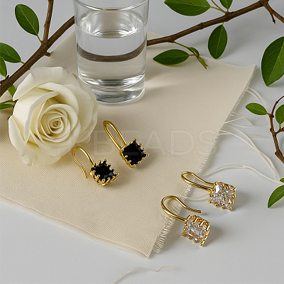 4Pcs 2 Colors Brass Cubic Zirconia Square Dangle Earrings EJEW-GO0001-10-1
