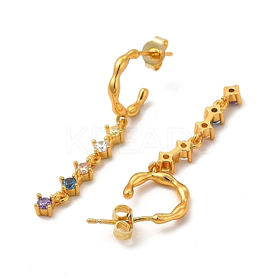 Colorful Cubic Zirconia Tassel Dangle Stud Earrings EJEW-P221-43G-1