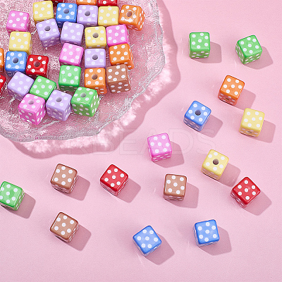 48Pcs 8 Colors Printed Opaque Acrylic Beads MACR-SC0002-71-1