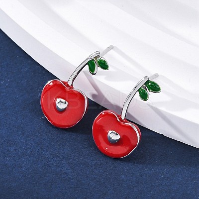 Cherry Brass Enamel Stud Earrings for Women EJEW-G425-02P-1