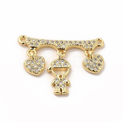 Rack Plating Brass Micro Pave Clear Cubic Zirconia Heart Connector Charms KK-G456-01G-03-1