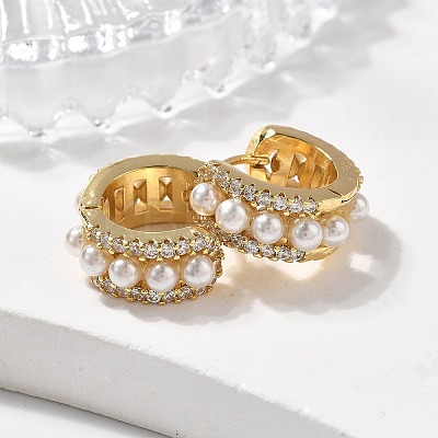 Real 18K Gold Plated Hollow Chunky Cubic Zirconia Huggie Hoop Earrings EJEW-I260-05G-NR-1