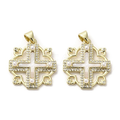 Brass Pave Shell Pendants KK-I708-17I-G-1