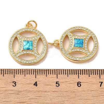 Copper Cash Brass Micro Pave Cubic Zirconia with Synthetic Opal Pendants KK-D096-08G-01-1