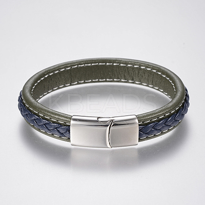 Braided Leather Cord Bracelets BJEW-H561-07-1