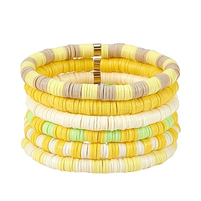 Handmade Polymer Clay Heishi Beads Stretch Bracelets Sets BJEW-JB05902-07-1