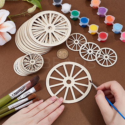 40Pcs 2 Styles Unfinished Blank Wooden Wheel Pendants Set for Painting Arts HJEW-OC0001-44-1