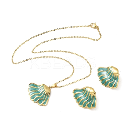 304 Stainless Steel Enamel Shell Shape Stud Earrings & Pendant Necklaces Sets for Women SA-CBA46AF-20G-1