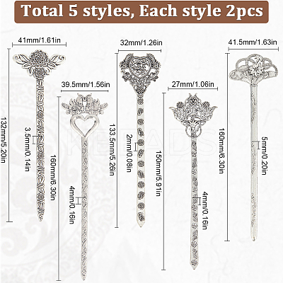 10Pcs 5 Styles Flower Tibetan Style Alloy Bookmarks FIND-SC0009-02-1