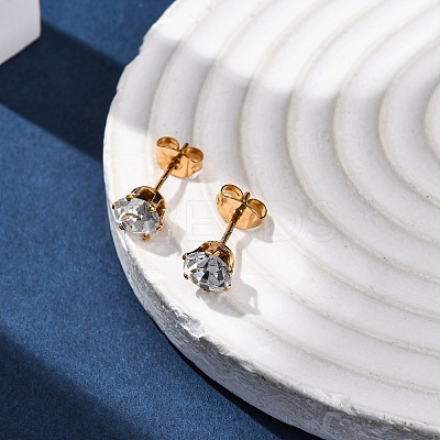304 Stainless Steel Micro Pave Clear Cubic Zirconia Stud Earrings EJEW-P299-01D-G-1