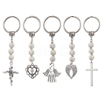 5Pcs Tibetan Style Alloy Pendants Keychain KEYC-JKC00892-S-1
