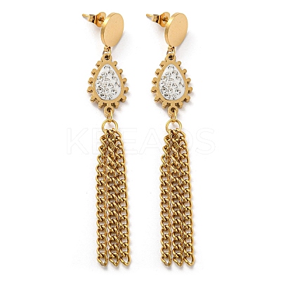 Ion Plating(IP) Rhinestone Teardrop Dangle Stud Earrings EJEW-D083-03G-1