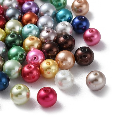 Baking Paint Pearlized Glass Pearl Round Bead Strands HY-Q004-8mm-M-1