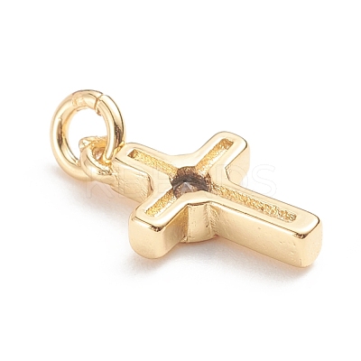 Brass Micro Pave Cubic Zirconia Tiny Cross Charms ZIRC-G165-03G-1