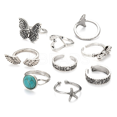 9Pcs 9 Style Adjustable Alloy Finger Rings RJEW-LS0001-15AS-1