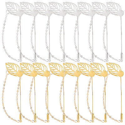 40Pcs 2 Styles Leaf Stainless Steel Round Tray Stick Lapel Pins JEWB-SC0001-75A-1