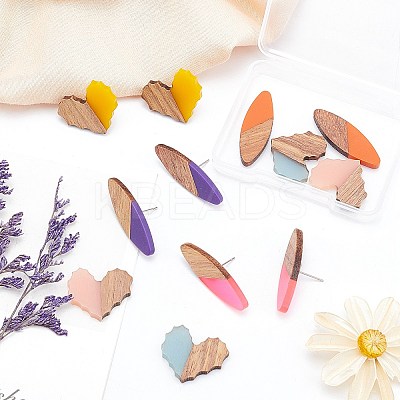 12Pcs 2 Style Resin & Walnut Wood Cabochons RESI-OC0001-30-1