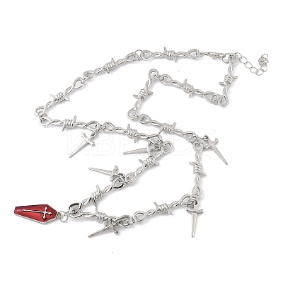 Halloween Alloy Spiked Thorns Link Dark Red Coffin Shaped Pendant Necklaces for Women LS-NJEW-K294-01P-1
