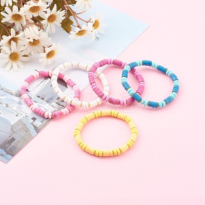 Handmade Polymer Clay Heishi Beaded Stretch Bracelets BJEW-JB06138-1