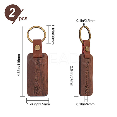 2Pcs 2 Styles Word His Only/His Queen Engraved Wooden with Leather Keychain WOOD-GF0001-81-1