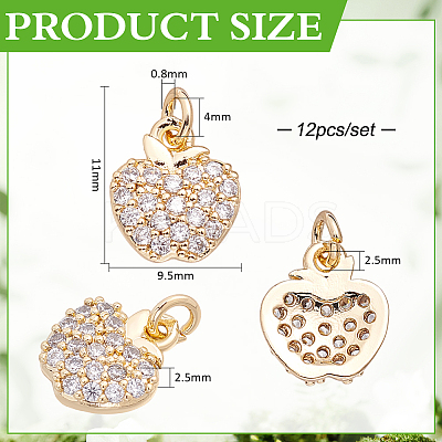 12Pcs Brass Micro Pave Clear Cubic Zirconia Charms KK-BC0015-03-1