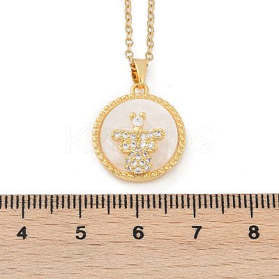 Flat Round with Bee Brass Micro Pave Cubic Zirconia Pendant Neckalces for Women NJEW-C076-12G-1