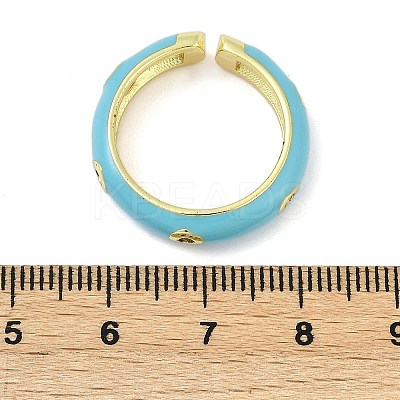 Brass Micro Pave Clear Cubic Zirconia Enamel Cuff Rings for Women RJEW-L113-020G-1