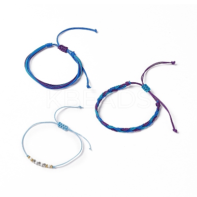 3Pcs 3 Style Plastic Braided Bead Bracelets Set LS-BJEW-B065-10B-1