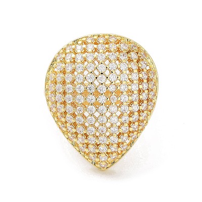 Brass with Cubic Zirconia Open Cuff Rings for Women RJEW-A035-20G-1