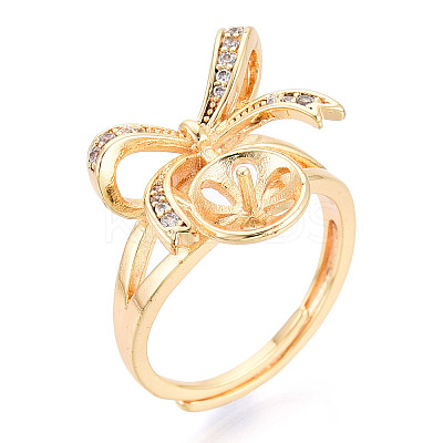 Bowknot Brass Micro Pave Clear Cubic Zirconia Adjustable Ring Settings KK-T076-27G-1
