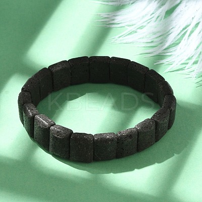 Rectangle Frosted Natural Lava Rock Bead Stretch Bracelets for Women Men BJEW-C097-03B-1