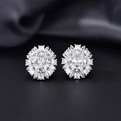 Brass Micro Pave Cubic Zirconia Stud Earrings for Women JT3933-2-1