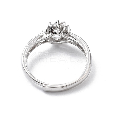 Adjustable Rhodium Plated 925 Sterling Silver Clear Cubic Zirconia Ring Components STER-C011-02P-1